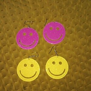 Pink and Yellow Smiley Face Earrings
